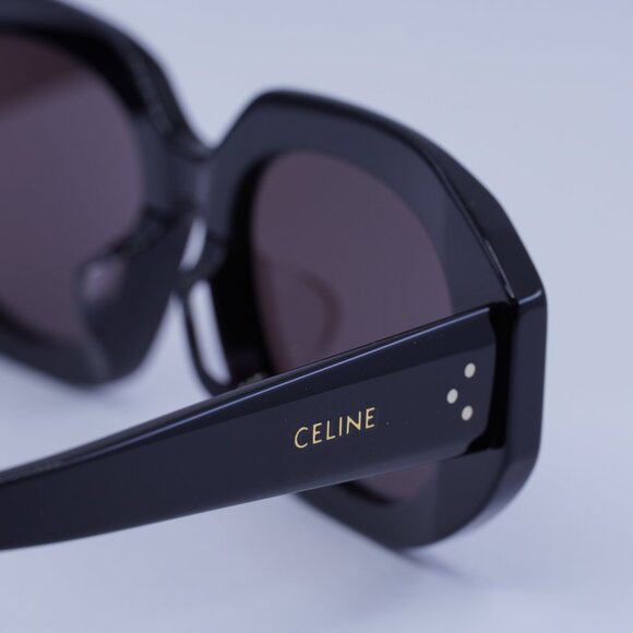 Celine CL40319F 01Y Sunglasses Shiny Black Oval Frame, Violet Lenses - Picture 8 of 9